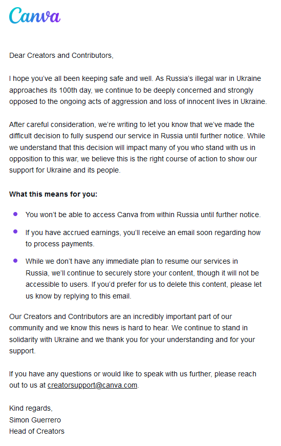 Canva закрыла доступ к сайту для российских пользователей